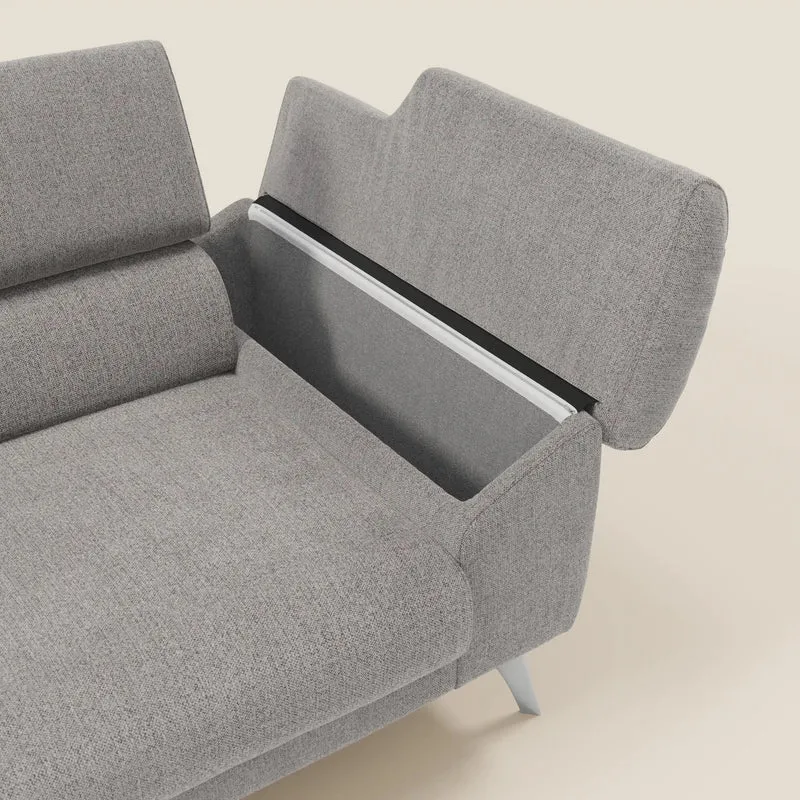 Donatello Canapé avec assises extensibles accoudoirs avec coffre et têtières inclinables en tissu détachable T23 gris