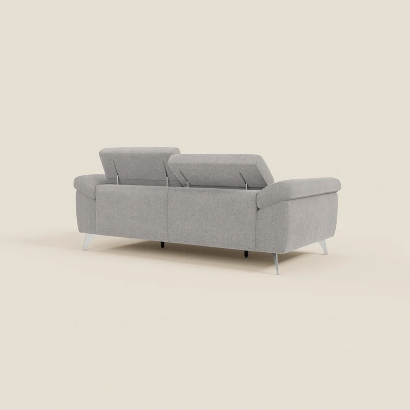 Donatello Canapé avec assises extensibles accoudoirs avec coffre et têtières inclinables en tissu détachable T23 gris