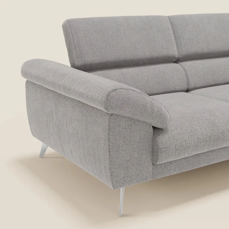 Donatello Canapé avec assises extensibles accoudoirs avec coffre et têtières inclinables en tissu détachable T23 gris