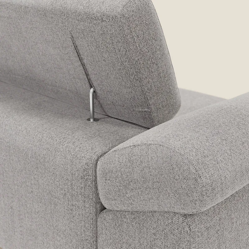 Donatello Canapé avec assises extensibles accoudoirs avec coffre et têtières inclinables en tissu détachable T23 gris