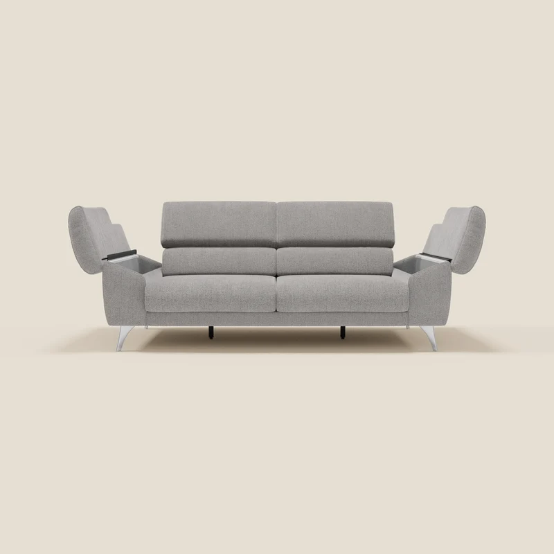 Donatello Canapé avec assises extensibles accoudoirs avec coffre et têtières inclinables en tissu détachable T23 gris