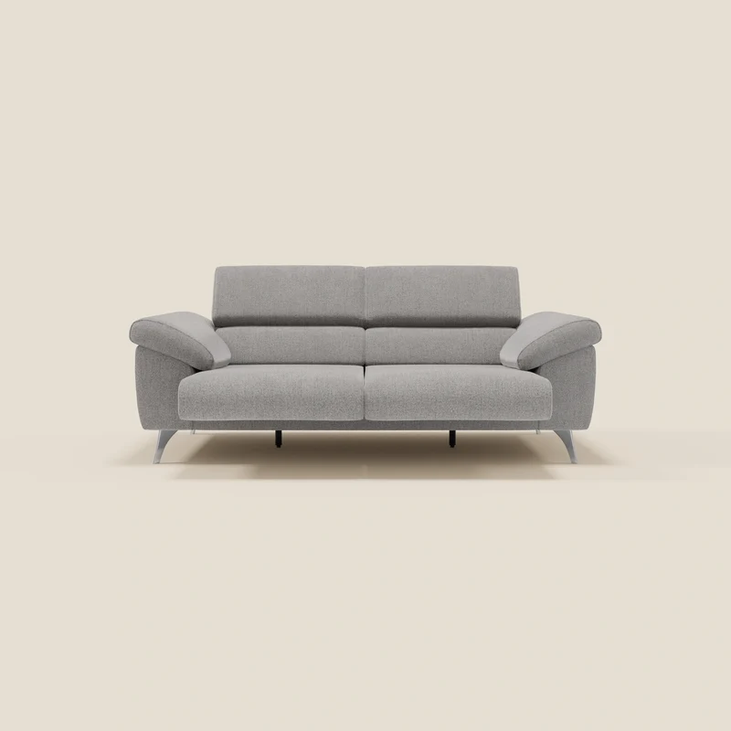 Donatello Canapé avec assises extensibles accoudoirs avec coffre et têtières inclinables en tissu détachable T23 gris