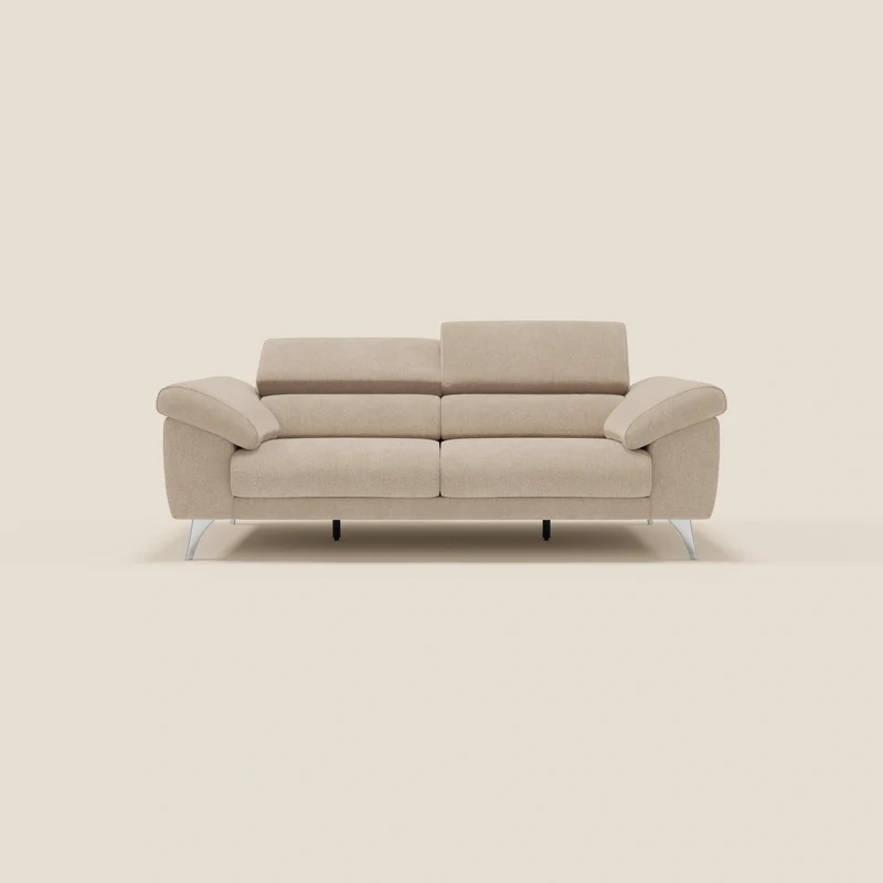 Donatello Canapé avec assises extensibles accoudoirs avec coffre et têtières inclinables en tissu détachable T23 beige