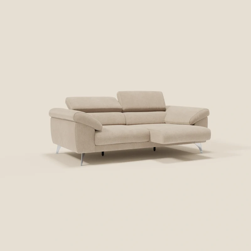 Donatello Canapé avec assises extensibles accoudoirs avec coffre et têtières inclinables en tissu détachable T23 beige