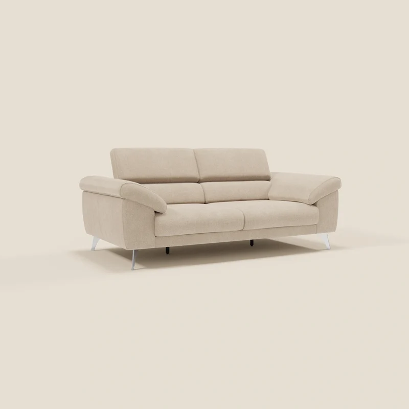 Donatello Canapé avec assises extensibles accoudoirs avec coffre et têtières inclinables en tissu détachable T23 beige