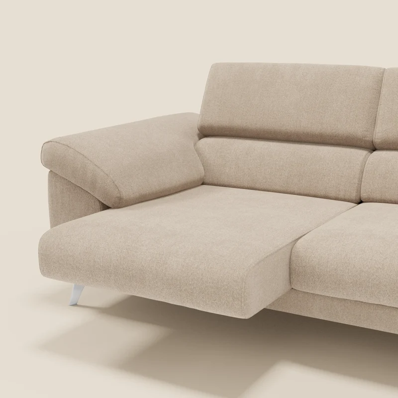 Donatello Canapé avec assises extensibles accoudoirs avec coffre et têtières inclinables en tissu détachable T23 beige