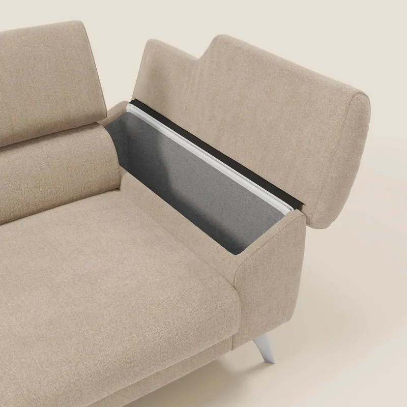 Donatello Canapé avec assises extensibles accoudoirs avec coffre et têtières inclinables en tissu détachable T23 beige