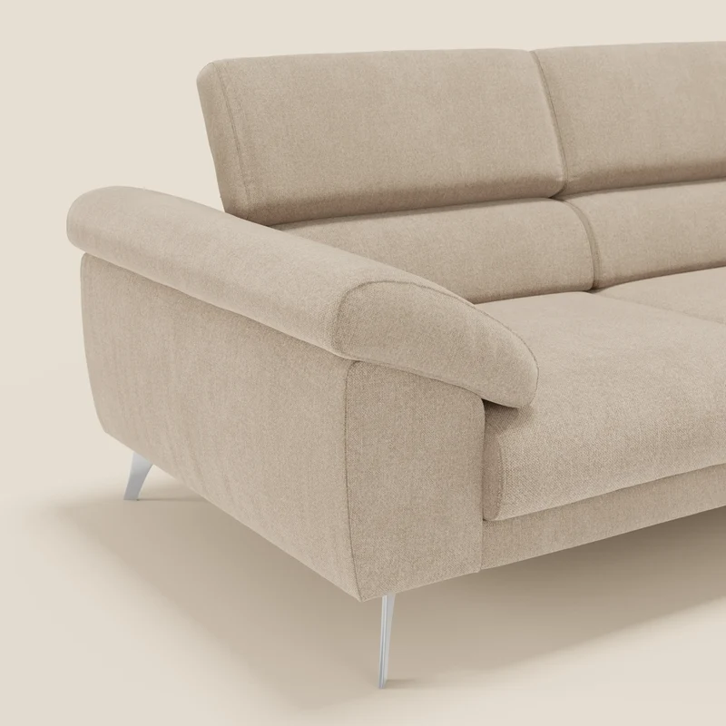 Donatello Canapé avec assises extensibles accoudoirs avec coffre et têtières inclinables en tissu détachable T23 beige