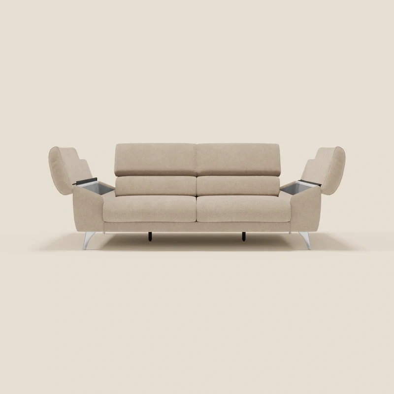Donatello Canapé avec assises extensibles accoudoirs avec coffre et têtières inclinables en tissu détachable T23 beige