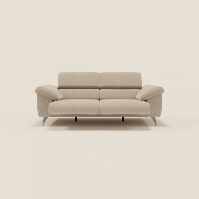 Donatello Canapé avec assises extensibles accoudoirs avec coffre et têtières inclinables en tissu détachable T23 beige