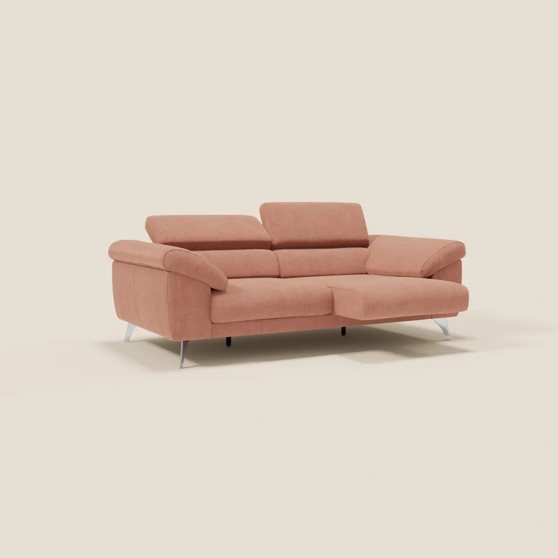 Donatello Canapé avec assises extensibles accoudoirs avec coffre et têtières inclinables en tissu détachable T23 pêche