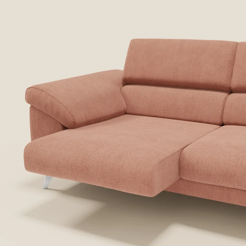 Donatello Canapé avec assises extensibles accoudoirs avec coffre et têtières inclinables en tissu détachable T23 pêche