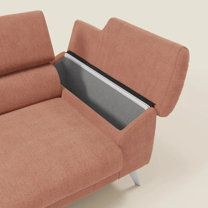 Donatello Canapé avec assises extensibles accoudoirs avec coffre et têtières inclinables en tissu détachable T23 pêche