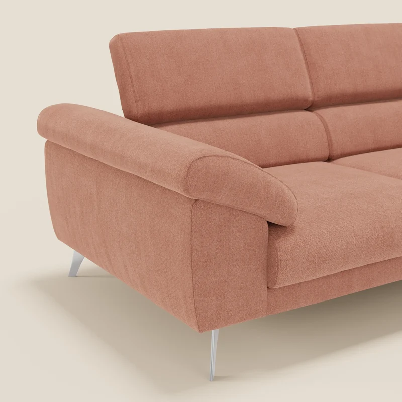 Donatello Canapé avec assises extensibles accoudoirs avec coffre et têtières inclinables en tissu détachable T23 pêche