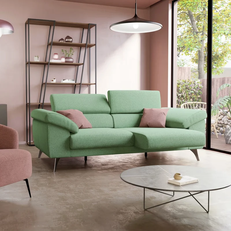 Donatello Canapé avec assises extensibles accoudoirs avec coffre et têtières inclinables en tissu détachable T23 vert menthe