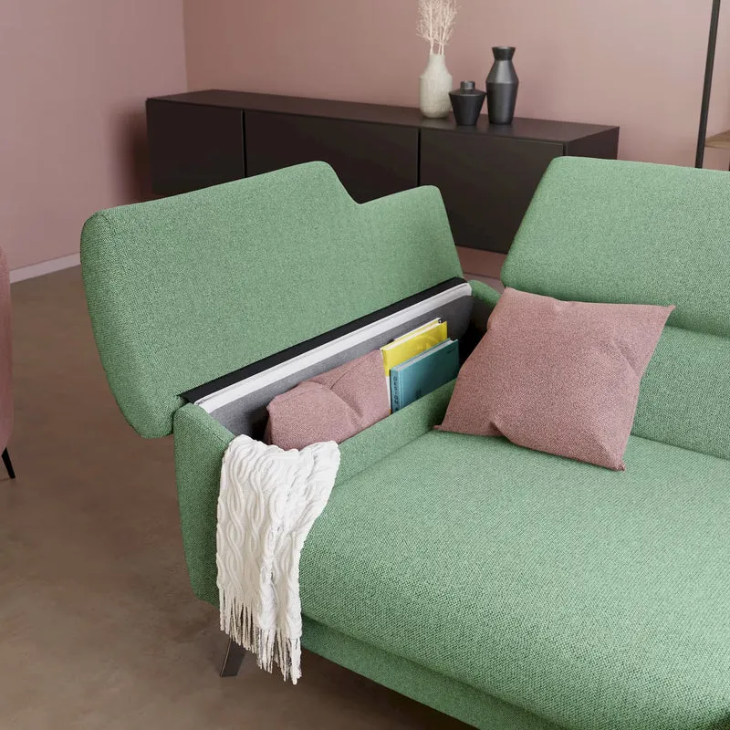 Donatello Canapé avec assises extensibles accoudoirs avec coffre et têtières inclinables en tissu détachable T23 vert menthe