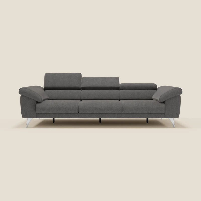 Donatello Canapé avec 3 assises extensibles accoudoirs avec coffre et têtières inclinables en tissu détachable T23 anthracite