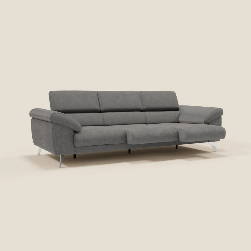Donatello Canapé avec 3 assises extensibles accoudoirs avec coffre et têtières inclinables en tissu détachable T23 anthracite