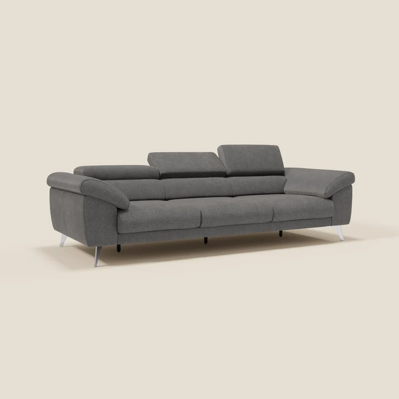 Donatello Canapé avec 3 assises extensibles accoudoirs avec coffre et têtières inclinables en tissu détachable T23 anthracite