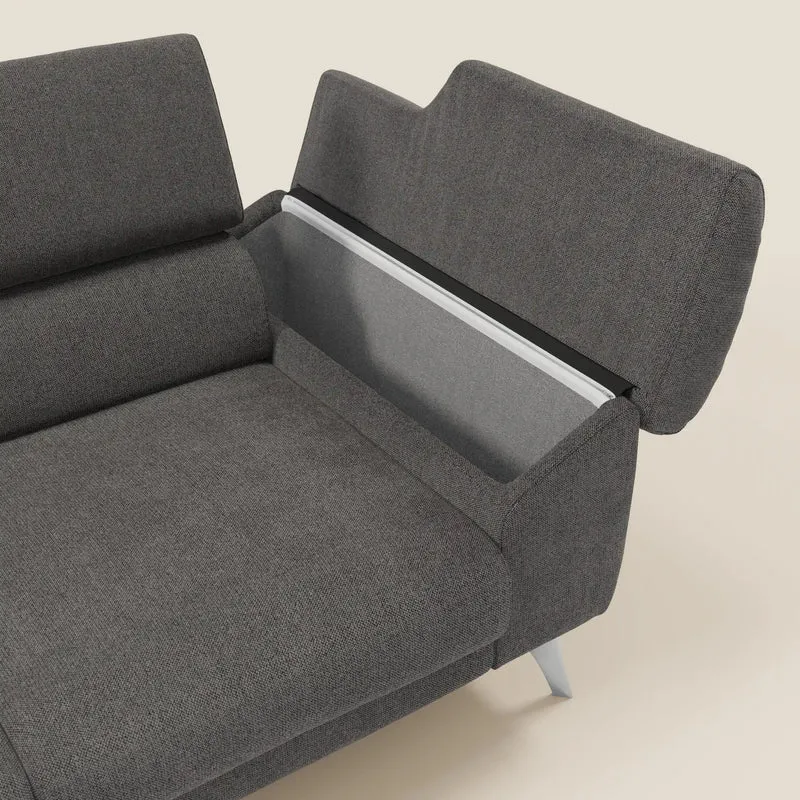 Donatello Canapé avec 3 assises extensibles accoudoirs avec coffre et têtières inclinables en tissu détachable T23 anthracite