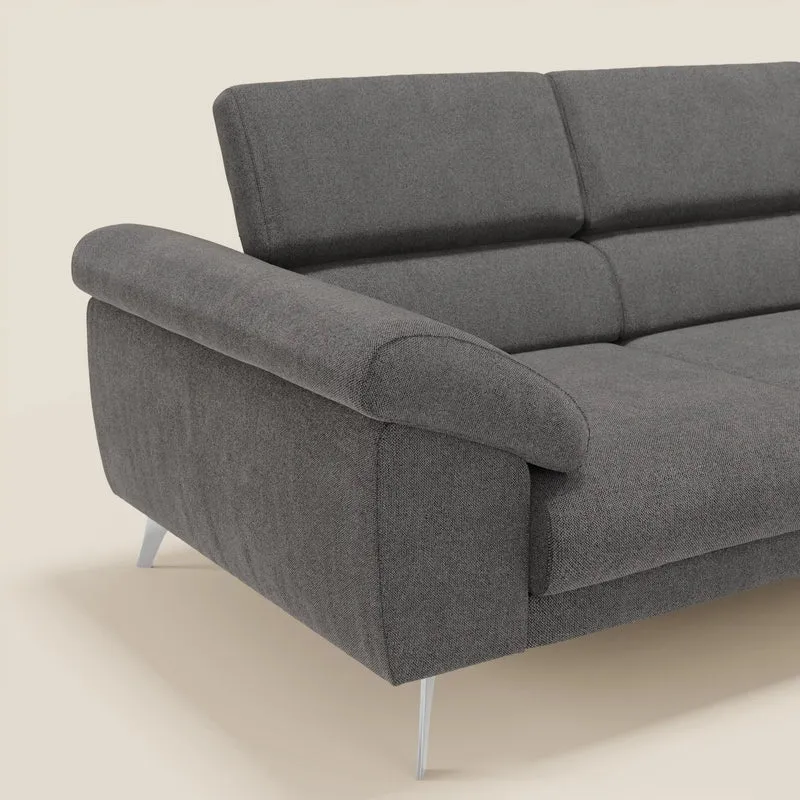 Donatello Canapé avec 3 assises extensibles accoudoirs avec coffre et têtières inclinables en tissu détachable T23 anthracite