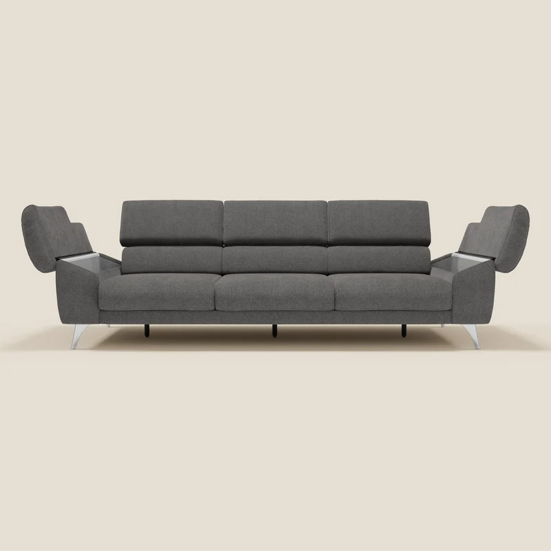 Donatello Canapé avec 3 assises extensibles accoudoirs avec coffre et têtières inclinables en tissu détachable T23 anthracite