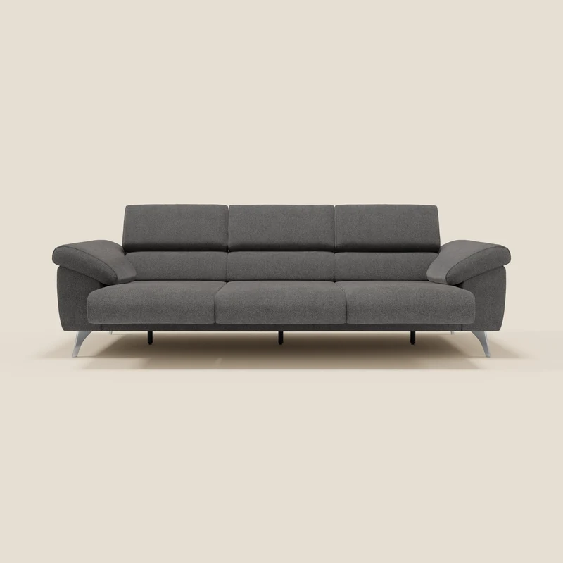 Donatello Canapé avec 3 assises extensibles accoudoirs avec coffre et têtières inclinables en tissu détachable T23 anthracite