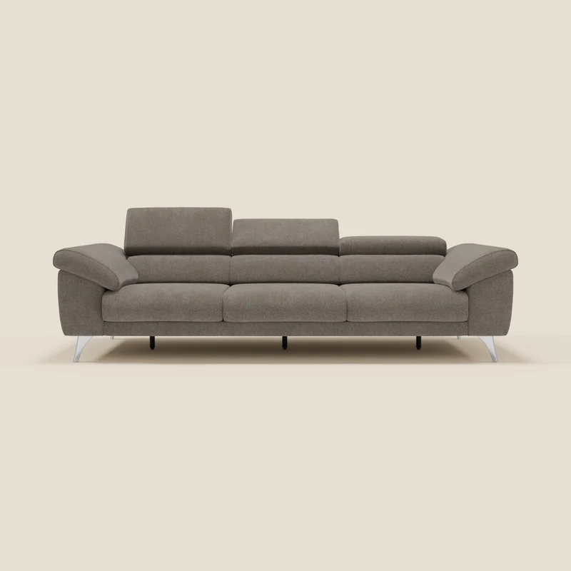 Donatello Canapé avec 3 assises extensibles accoudoirs avec coffre et têtières inclinables en tissu détachable T23 taupe