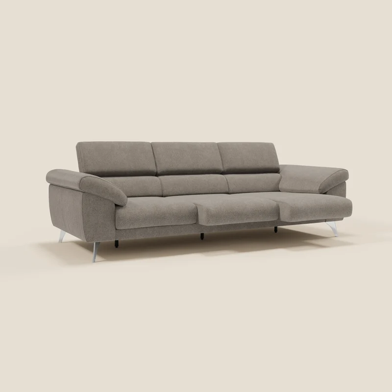 Donatello Canapé avec 3 assises extensibles accoudoirs avec coffre et têtières inclinables en tissu détachable T23 taupe