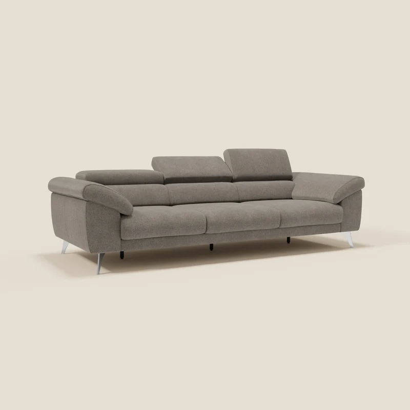 Donatello Canapé avec 3 assises extensibles accoudoirs avec coffre et têtières inclinables en tissu détachable T23 taupe