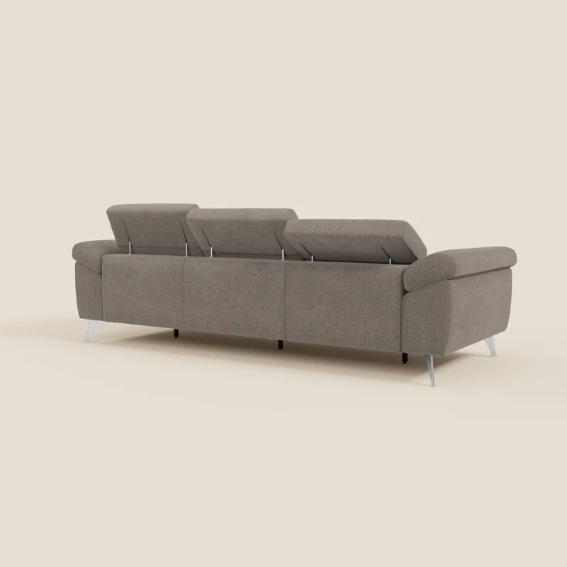 Donatello Canapé avec 3 assises extensibles accoudoirs avec coffre et têtières inclinables en tissu détachable T23 taupe