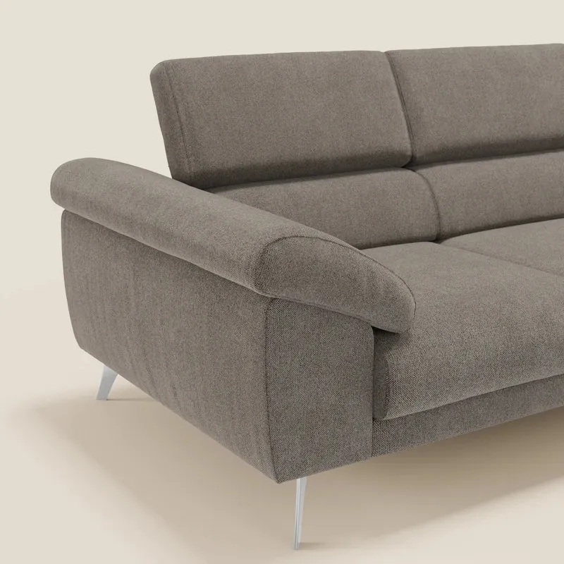 Donatello Canapé avec 3 assises extensibles accoudoirs avec coffre et têtières inclinables en tissu détachable T23 taupe
