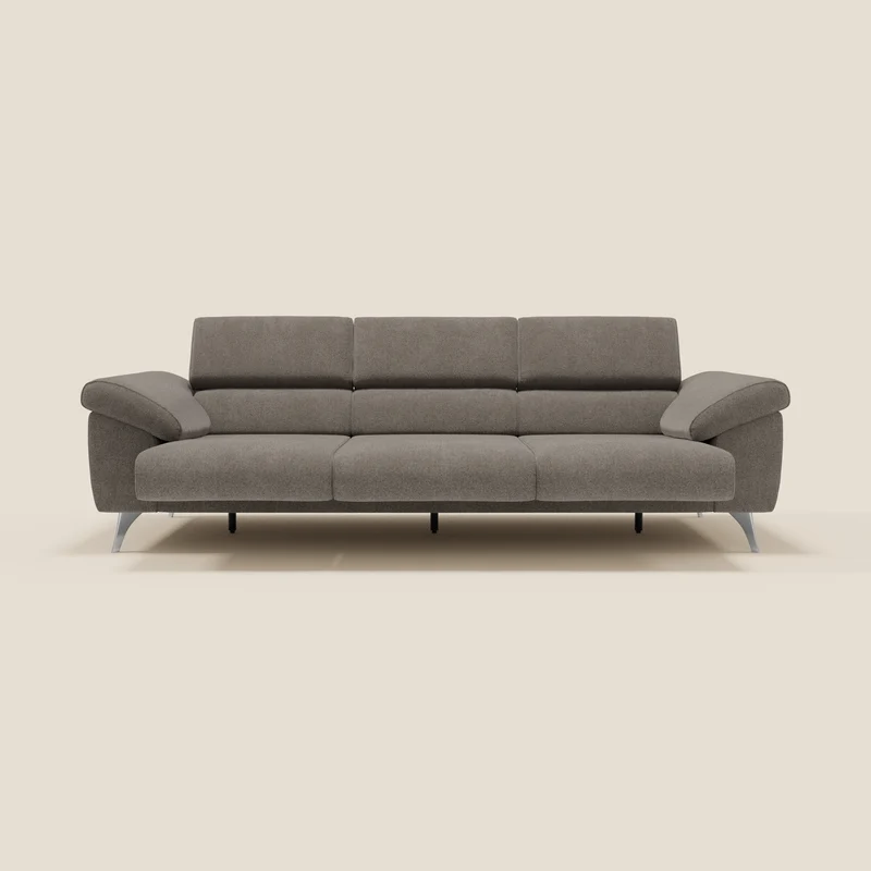 Donatello Canapé avec 3 assises extensibles accoudoirs avec coffre et têtières inclinables en tissu détachable T23 taupe
