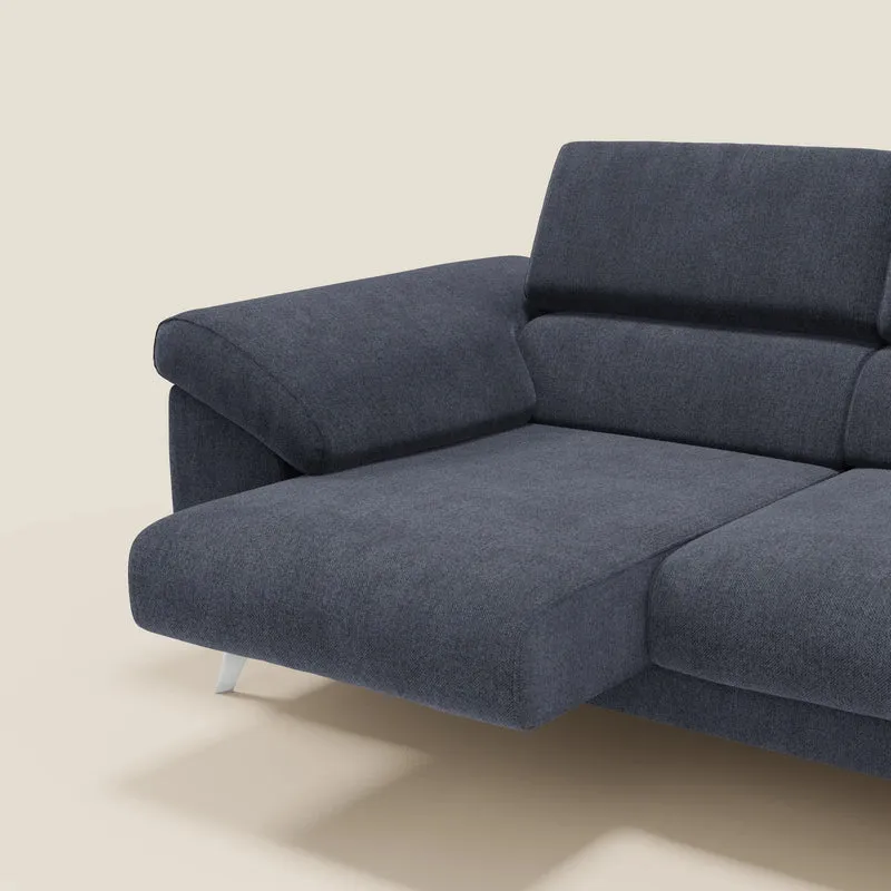 Donatello Canapé avec 3 assises extensibles accoudoirs avec coffre et têtières inclinables en tissu détachable T23 bleu ardoise