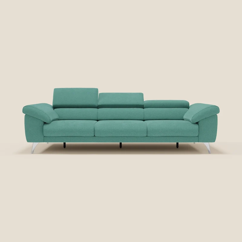 Donatello Canapé avec 3 assises extensibles accoudoirs avec coffre et têtières inclinables en tissu détachable T23 vert aquamarine