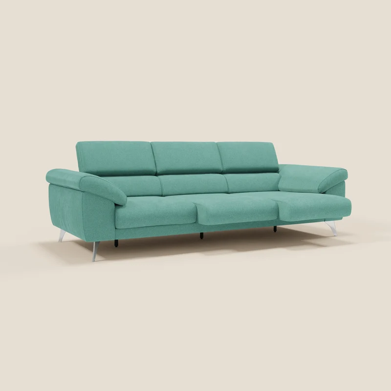 Donatello Canapé avec 3 assises extensibles accoudoirs avec coffre et têtières inclinables en tissu détachable T23 vert aquamarine