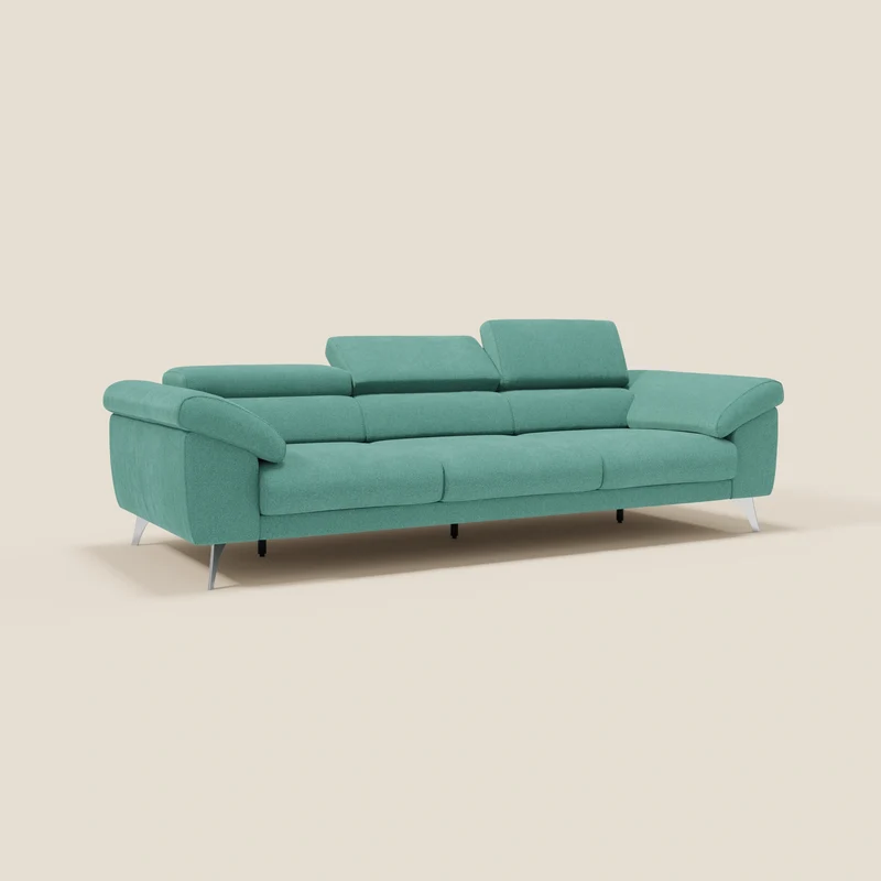 Donatello Canapé avec 3 assises extensibles accoudoirs avec coffre et têtières inclinables en tissu détachable T23 vert aquamarine