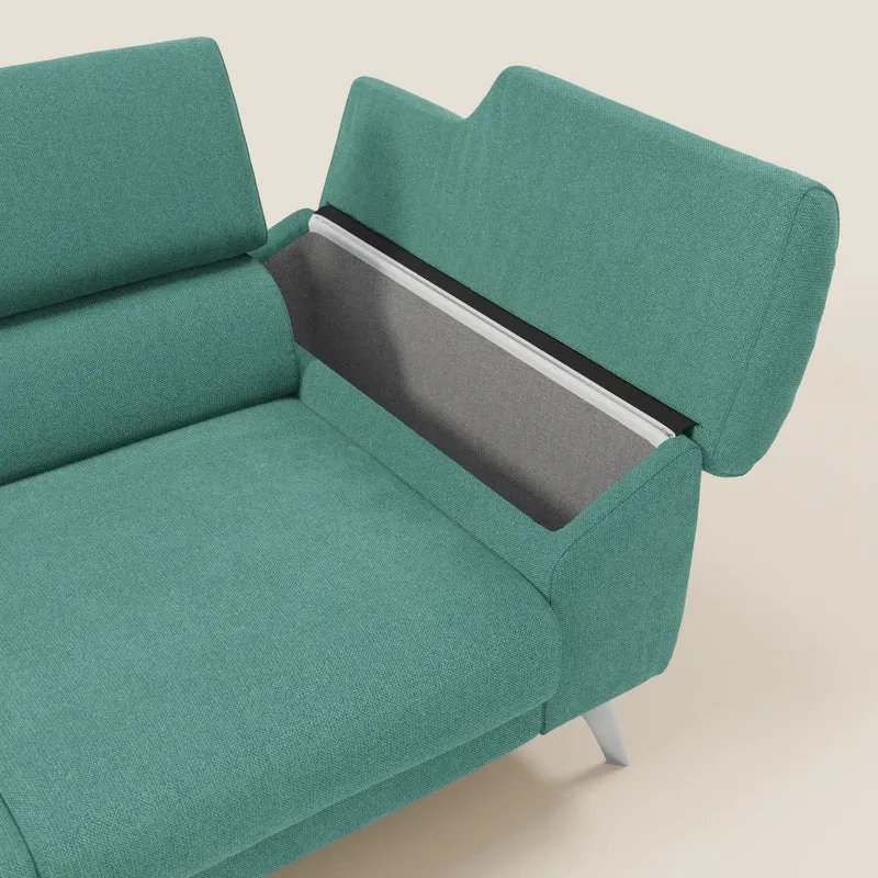 Donatello Canapé avec 3 assises extensibles accoudoirs avec coffre et têtières inclinables en tissu détachable T23 vert aquamarine