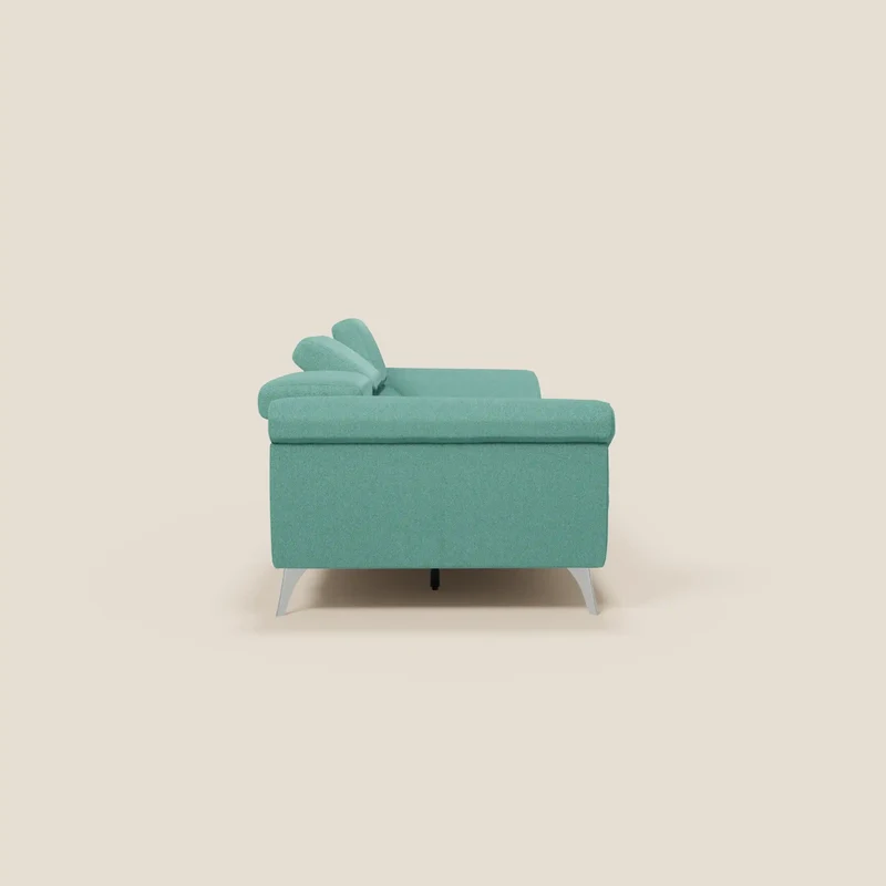 Donatello Canapé avec 3 assises extensibles accoudoirs avec coffre et têtières inclinables en tissu détachable T23 vert aquamarine
