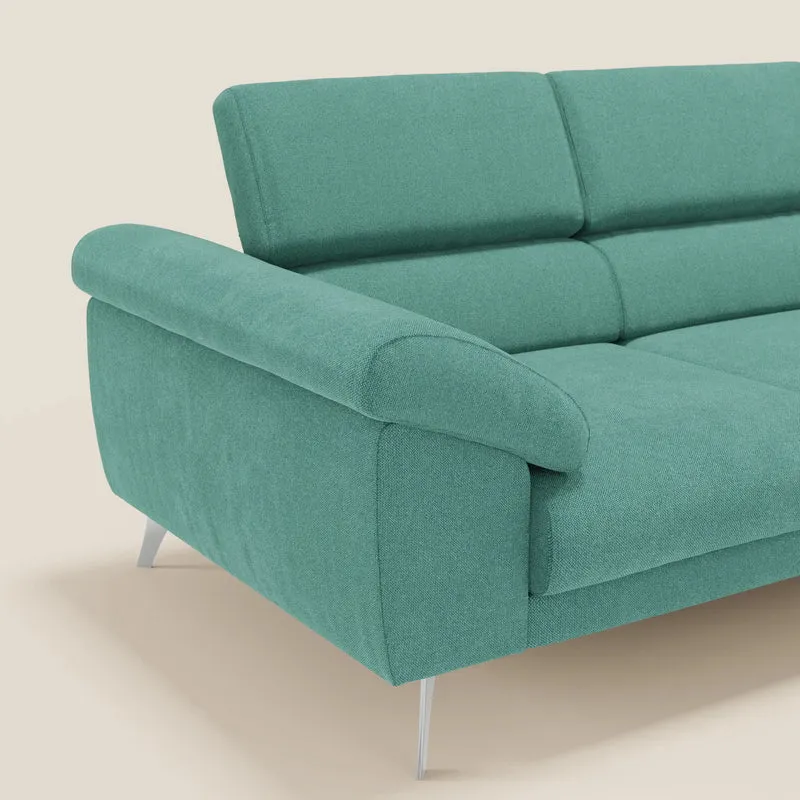Donatello Canapé avec 3 assises extensibles accoudoirs avec coffre et têtières inclinables en tissu détachable T23 vert aquamarine