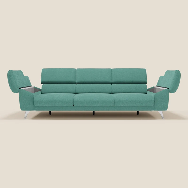 Donatello Canapé avec 3 assises extensibles accoudoirs avec coffre et têtières inclinables en tissu détachable T23 vert aquamarine