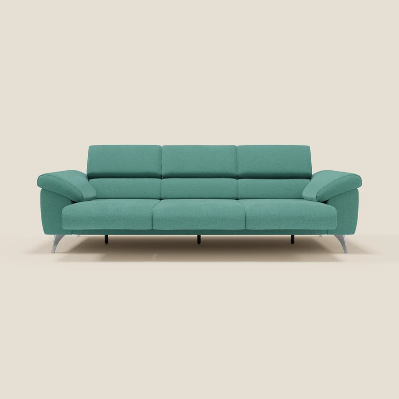 Donatello Canapé avec 3 assises extensibles accoudoirs avec coffre et têtières inclinables en tissu détachable T23 vert aquamarine