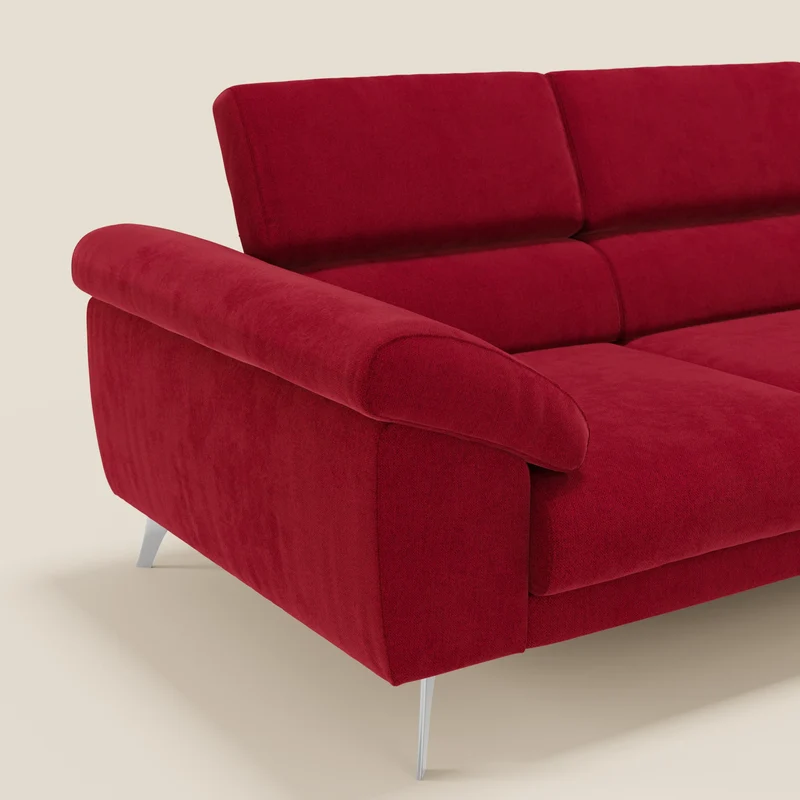 Donatello Canapé avec 3 assises extensibles accoudoirs avec coffre et têtières inclinables en tissu détachable T23 bordeaux