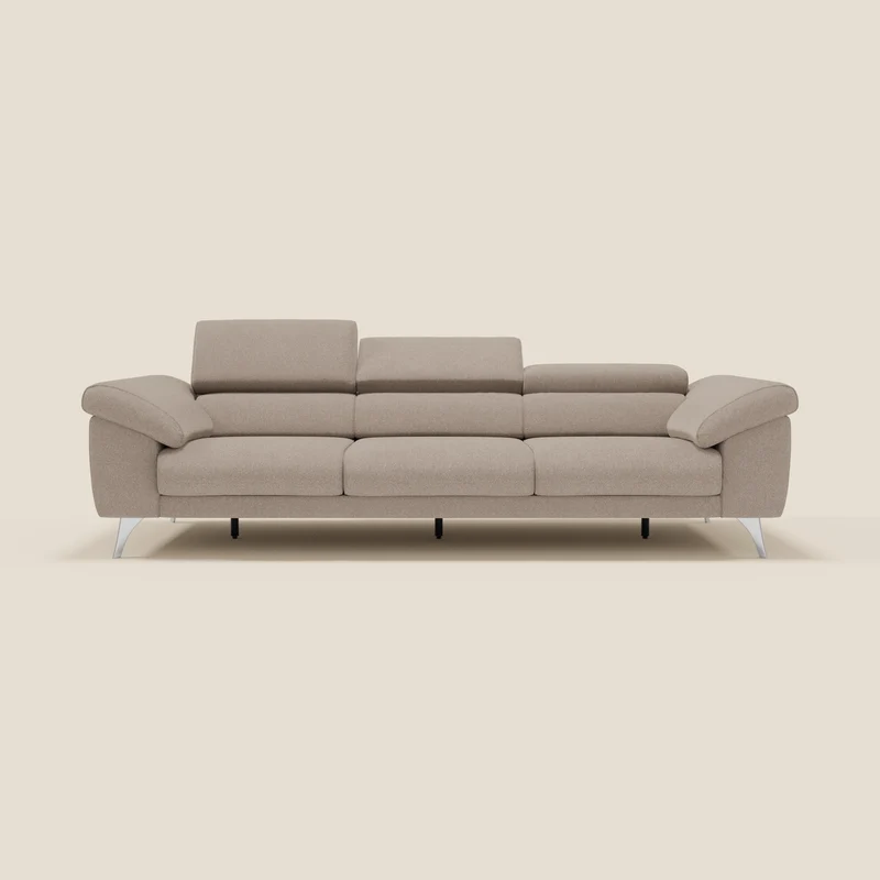 Donatello Canapé avec 3 assises extensibles accoudoirs avec coffre et têtières inclinables en tissu détachable T23 taupe