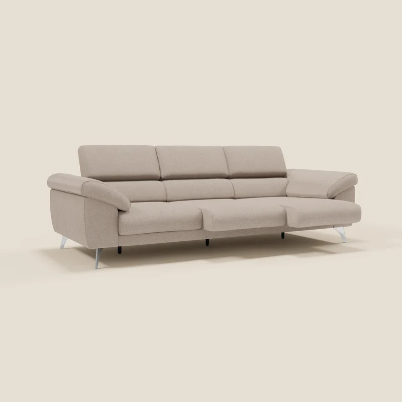 Donatello Canapé avec 3 assises extensibles accoudoirs avec coffre et têtières inclinables en tissu détachable T23 taupe