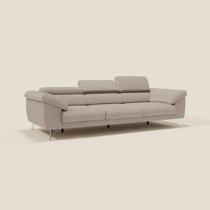 Donatello Canapé avec 3 assises extensibles accoudoirs avec coffre et têtières inclinables en tissu détachable T23 taupe