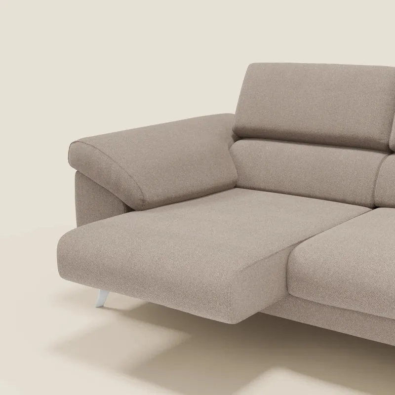 Donatello Canapé avec 3 assises extensibles accoudoirs avec coffre et têtières inclinables en tissu détachable T23 taupe