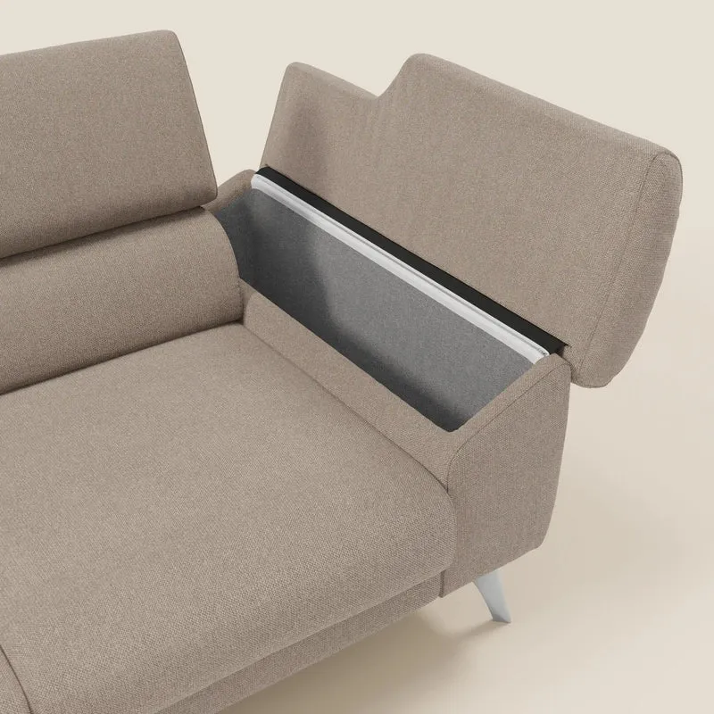 Donatello Canapé avec 3 assises extensibles accoudoirs avec coffre et têtières inclinables en tissu détachable T23 taupe