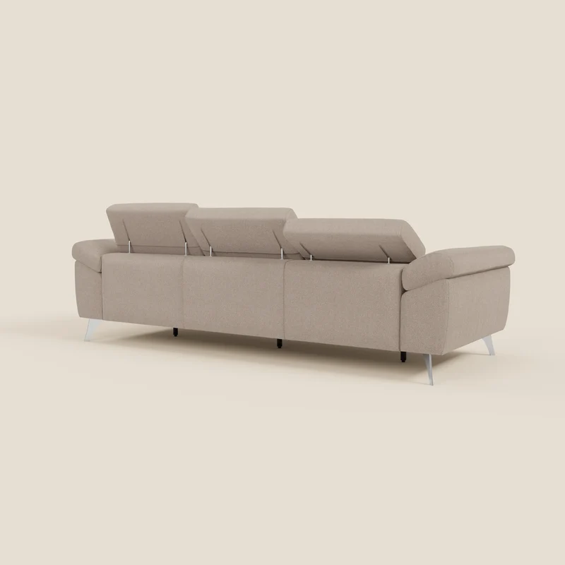 Donatello Canapé avec 3 assises extensibles accoudoirs avec coffre et têtières inclinables en tissu détachable T23 taupe