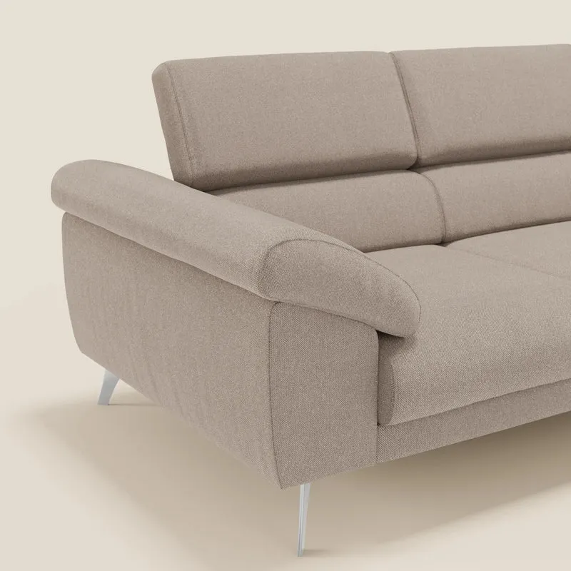 Donatello Canapé avec 3 assises extensibles accoudoirs avec coffre et têtières inclinables en tissu détachable T23 taupe